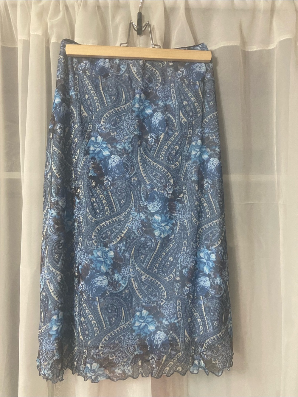 Vintage blue floral paisley midi skirt